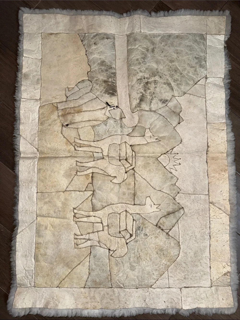 Vintage Andean Alpaca Llama Fur Wall Hanging Rug Tapestry 22x32 South American A